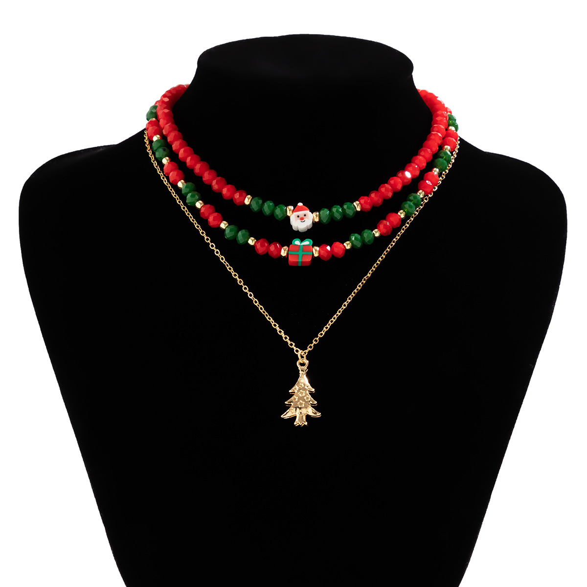 Christmas Beaded Choker Necklace With Crystal Snowman Charms_voghion.com