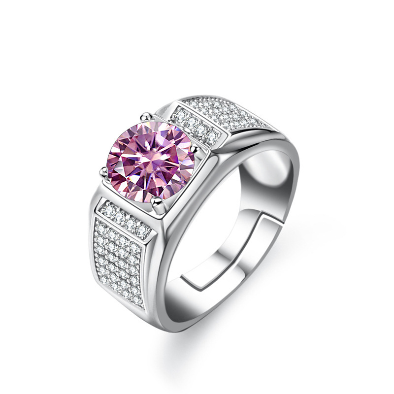 Transfronterizos 1 quilates de plata esterlina color rosa anillo de piedra de moissanita abierto anillo de hombre ajustable suministro directo de fabricantes
