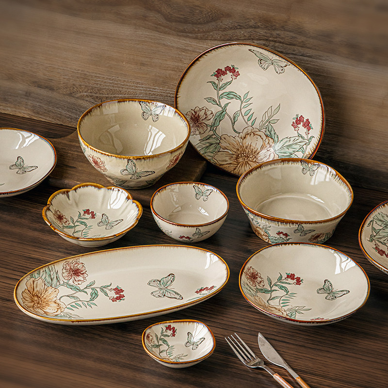 Butterfly Love Series Vintage Irregular Ceramic Dinner Plates, New...