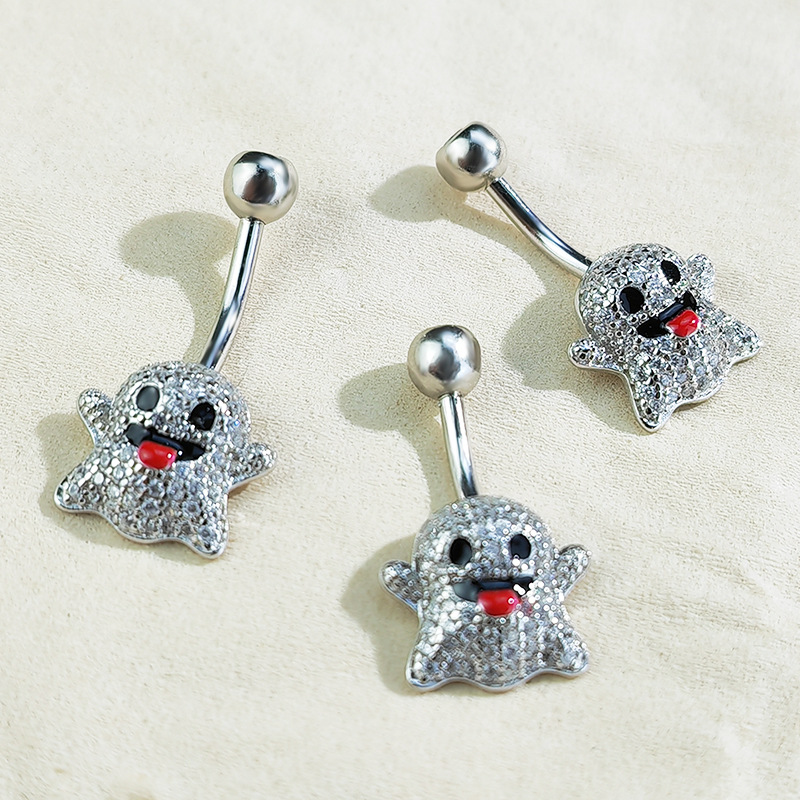 Piercing all'ombelico con diamante a forma di fantasma in argento sterling S925 di Luo Yi Ou, piercing transfrontaliero europeo e americano_voghion.com