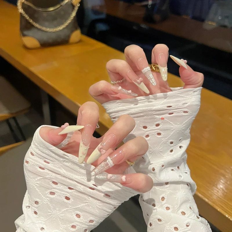 【ケーキが大好きなクマさん】水玉キャットアイウェアラブルネイル、キュートなショートビーニーマニキュア、デイリーに優しく美白|undefined