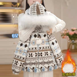 女童加绒外套冬季2025新款儿童冬装中大童女孩夹棉秋冬加厚毛毛衣