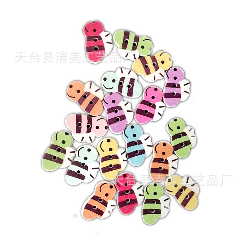 Linda abeja de color de dibujos animados abeja botón de madera pintada de dibujos animados abeja 100 piezas por paquete