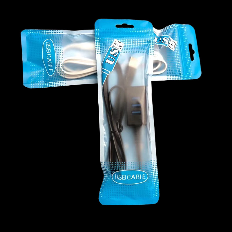 长条形USB数据线包装袋 哑光雾面拉链自封开 1拖三线 材包 装袋子