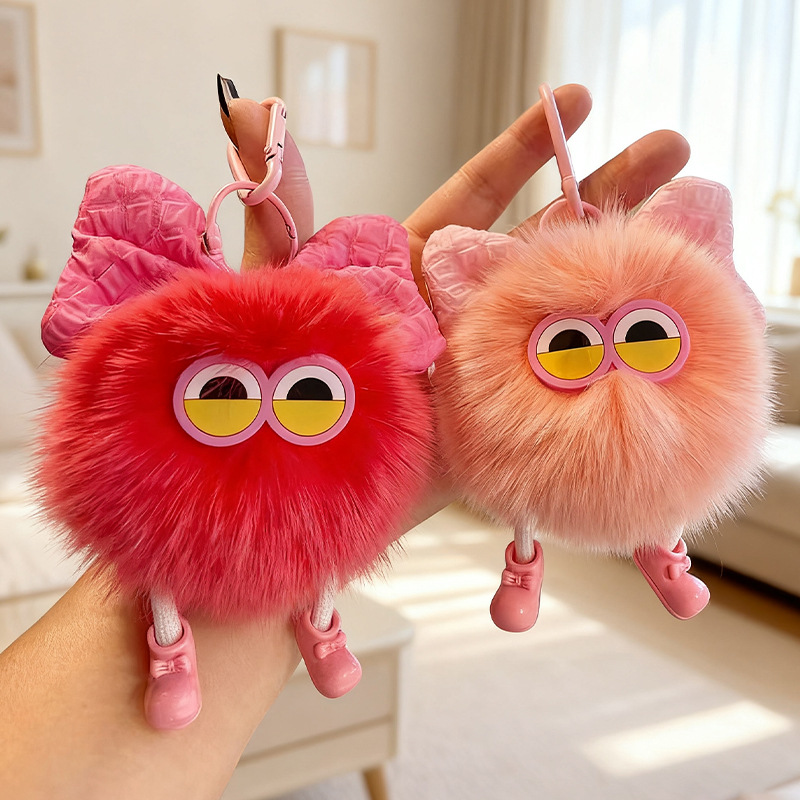 Grandes ojos arco peluche bolsas lindas llaveras de automóviles colgantes de bola de carbón imitación zorro colgantes de bola de pelo