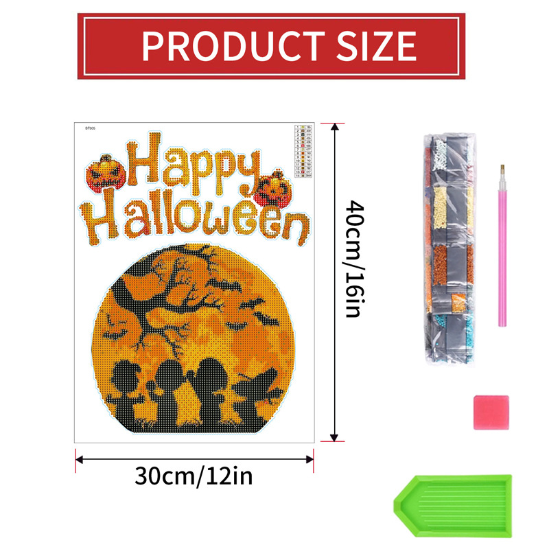 Halloween calabaza luna pintura de diamantes pegatinas al azar pintura de mampostería de bricolaje pegatinas de pared pegatinas hechas a mano dibujos animados diamante redondo venta caliente