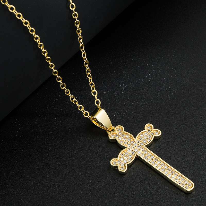 Creative Cross Religious pendant Gold-Plated Copper Pendant Inlaid Zircon necklace