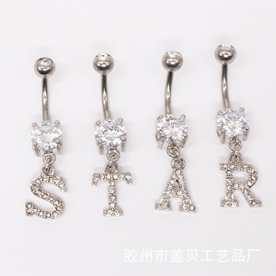Gabe 26 English letters belly button ring A- Z letters puncture jewelry umbilical buckle umbilical nail umbilical ornaments manufacturers spot
