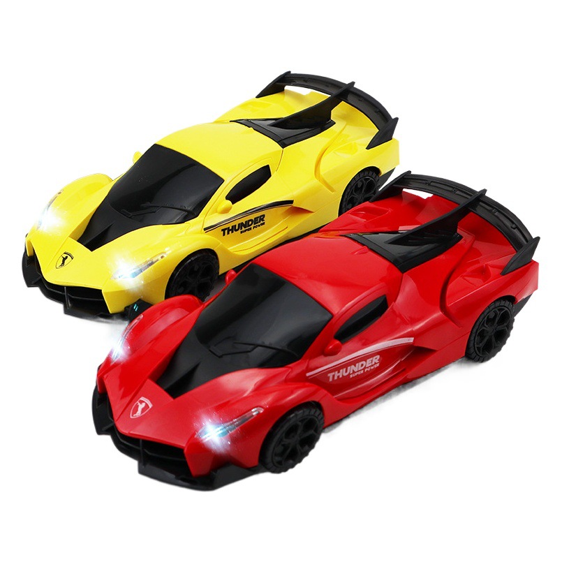 Transfronterizo eléctrico universal coche de carreras de rotación música luz niños modelo de coche deportivo transformador de juguete puesto al por mayor