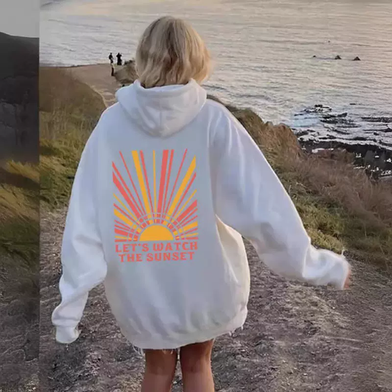 跨境外贸时尚女式加绒卫衣素色字母印花袋鼠口袋抽绳印花连帽衫