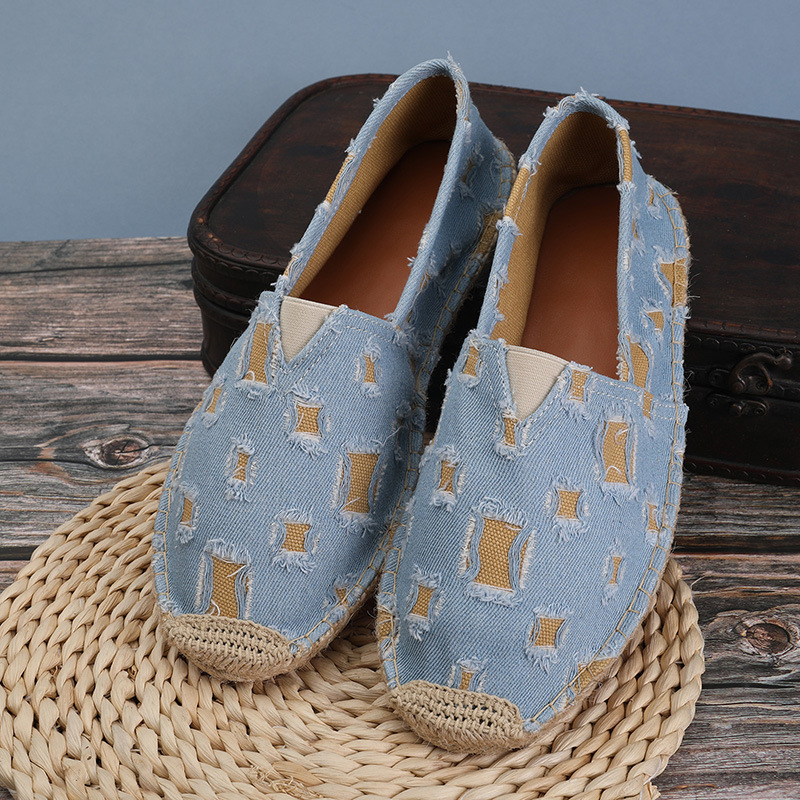 Nueva fábrica directa moda casual hombre y mujer zapatos de tela de paja zapatos pescadores de un pedazo de lona transpirables zapatos perezosos