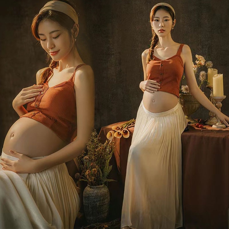 撮影のテーマの妊婦の新しい中国式の写真撮影の服装の妊娠するマミーの大きい腹は水墨画の風格を照らして長いスカートを撮影します。