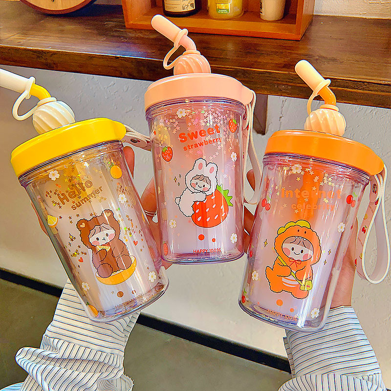 Fashion Straw Mixing Double-layer Plastic Cup Wholesale display picture 15