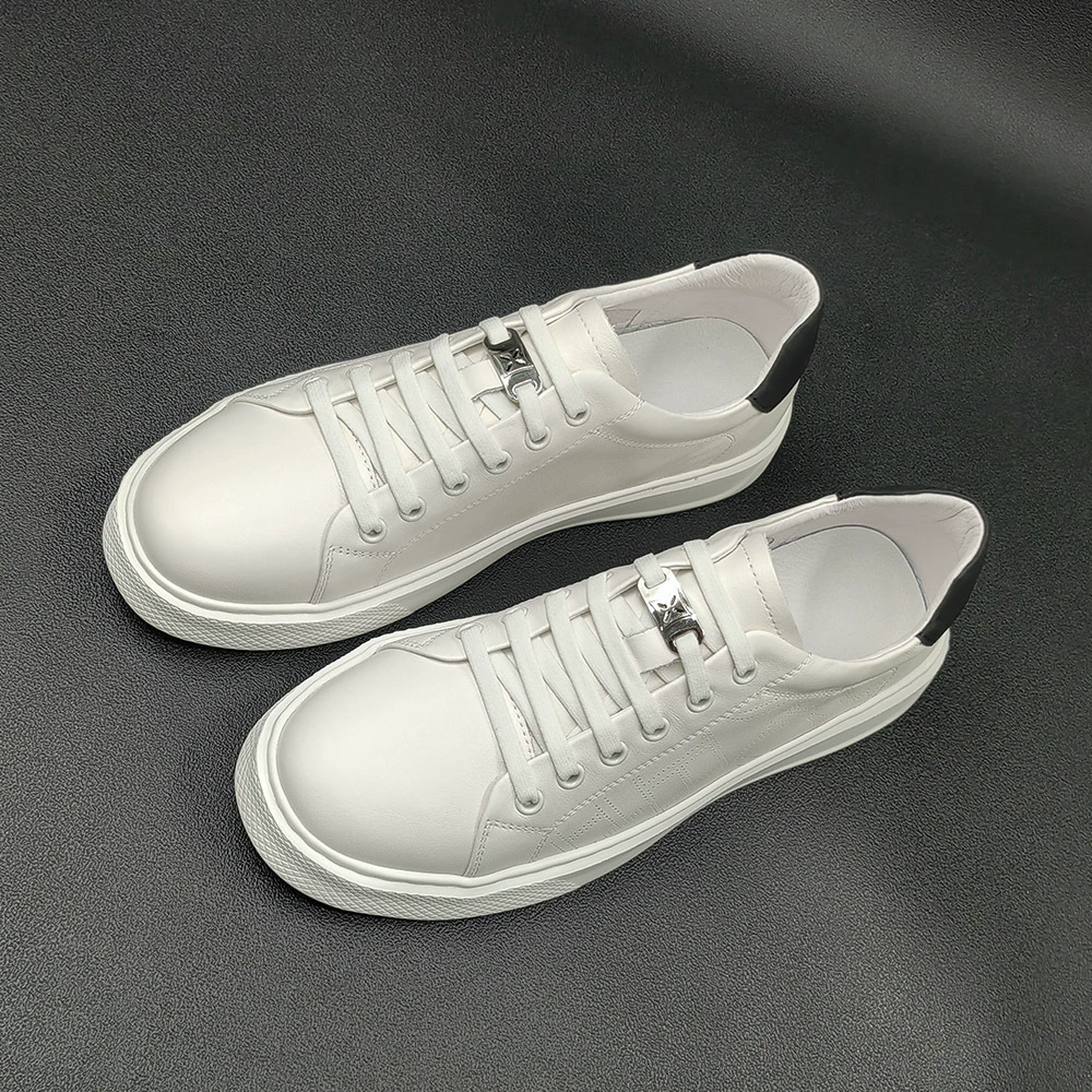 Leather white sneakers, sports shoes, men's breathable casual footwear, cowhide, genuine leather, European style