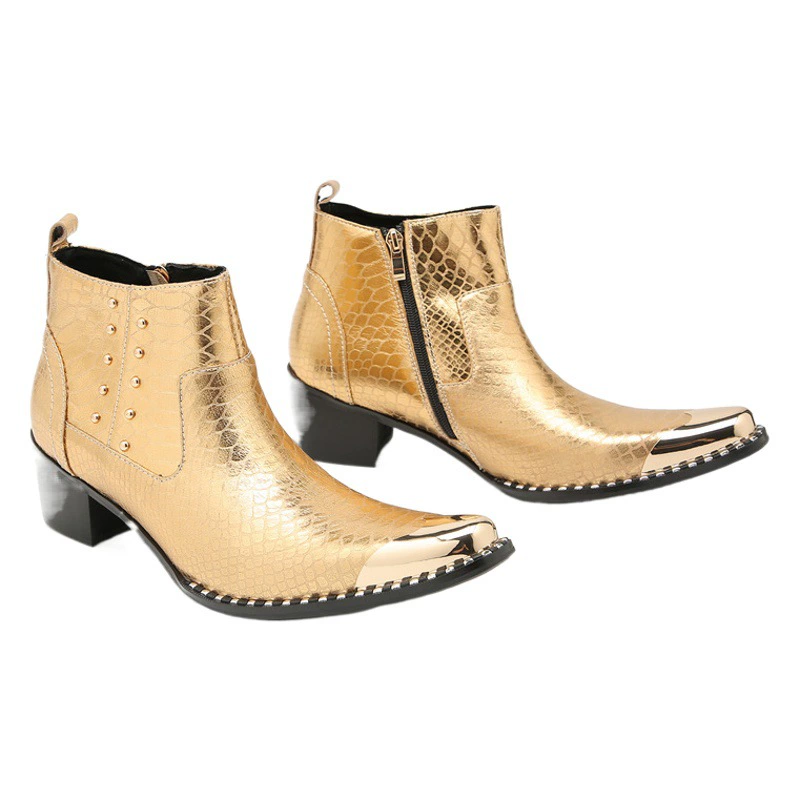 Высокие туфли, Мужская модная повседневная обувь в Корейском стиле, новые дышащие мужские короткие сапоги золотого цвета, модные мужские кожаные сапоги, европейские и американские