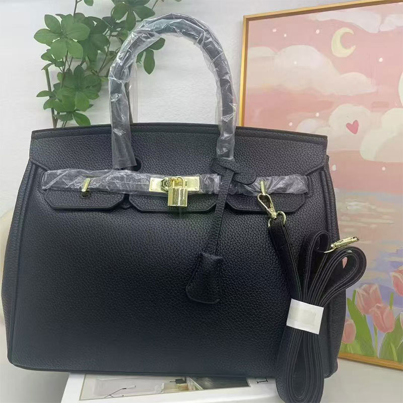跨境百搭铂金包时尚简约轻奢荔枝纹手提包质感通勤女士bags单肩包|undefined