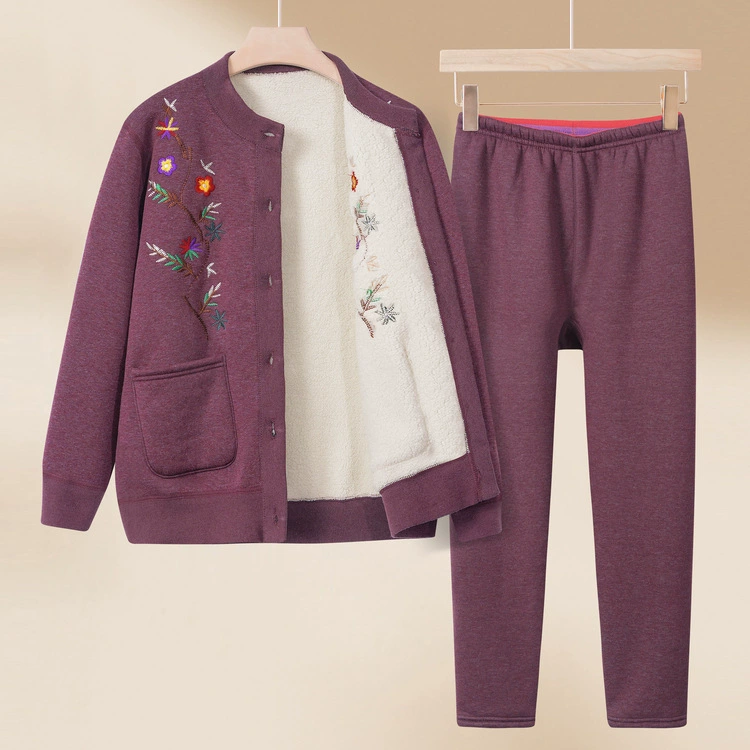 Бабушка осень и зима Новый костюм женский старый теплый костюм из двух частей мама в западном стиле утолщенное пальто на флисовой подкладке старая леди