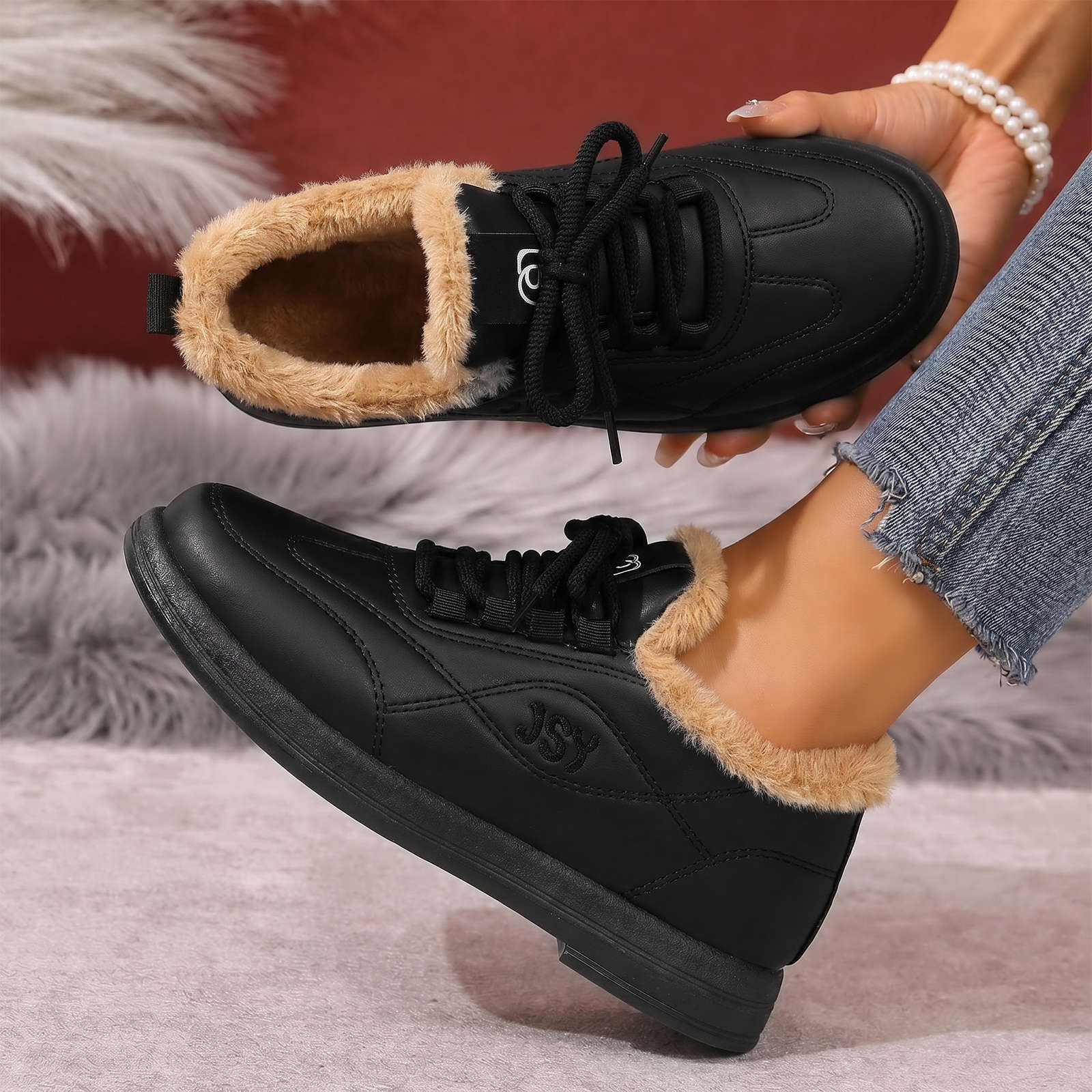 Zapatos de algodón zapatos de mujer 2026 invierno nuevo transfronterizo más vello grueso madre botas de algodón universal cómodo universal cordón botas de nieve