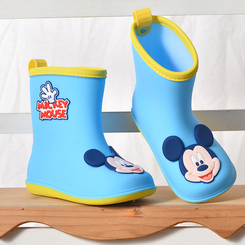 New Mickey and Minnie Children's Rain Boots for Boys and Girls, Slip-Resistant, with Additional Warm Fleece Covers, Plastic Water Boots