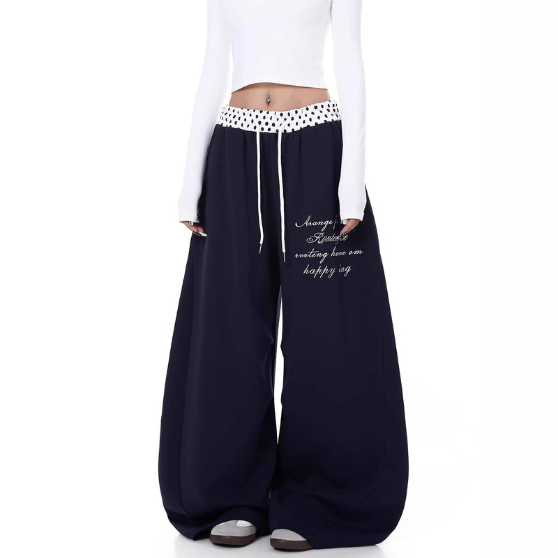 High-End Dance Loose Wide-Leg Pants Jazz American-Style Polka Dot Waistband with Letter Print Curved Sweatpants Unisex High-End Dance Loose Wide-Leg Pants Jazz American-Style Polka Dot Waistband with Letter Print Curved Sweatpants Unisex