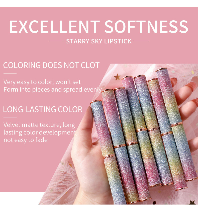 VIBELY Foreign Trade Starry Sky Shining matte Lipstick, non-stick cup, non-fading, small diamond heel Lipstick, cross-border wholesale undefined