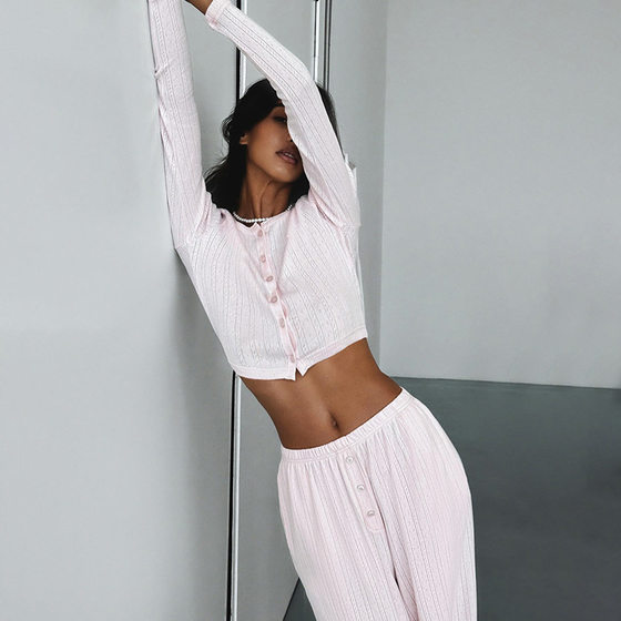 American Style Sweet and Spicy Style Knitted Casual suit Button Cardigan Long-sleeved T-shirt Lightweight Lazy Loose Pants Women's Clothing