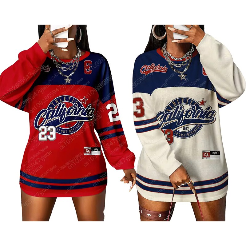 California 23 Letter Pattern American Baseball Uniform Loose Sportswear Autumn and Winter New Women's Long Sleeve T-shirt
