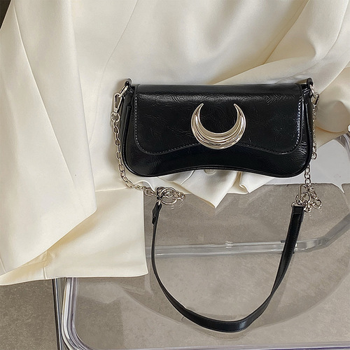 2024 niche new shoulder bag for women, high-end moon lock buckle armpit baguette bag, fashion trend crossbody bag for women