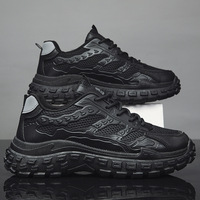 Labor protection shoes for men in winter, breathable, wear-resistant, non-slip tire sole work shoes, men's black sports heightening dad trendy shoes