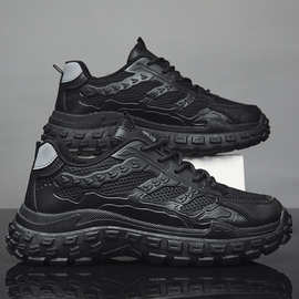 劳保鞋男冬季透气耐磨防滑轮胎底工作鞋男士黑色运动增高老爹潮鞋