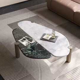 现代风极简异形轻奢天然双色奢石茶几大小户型家用高级感家具厂销