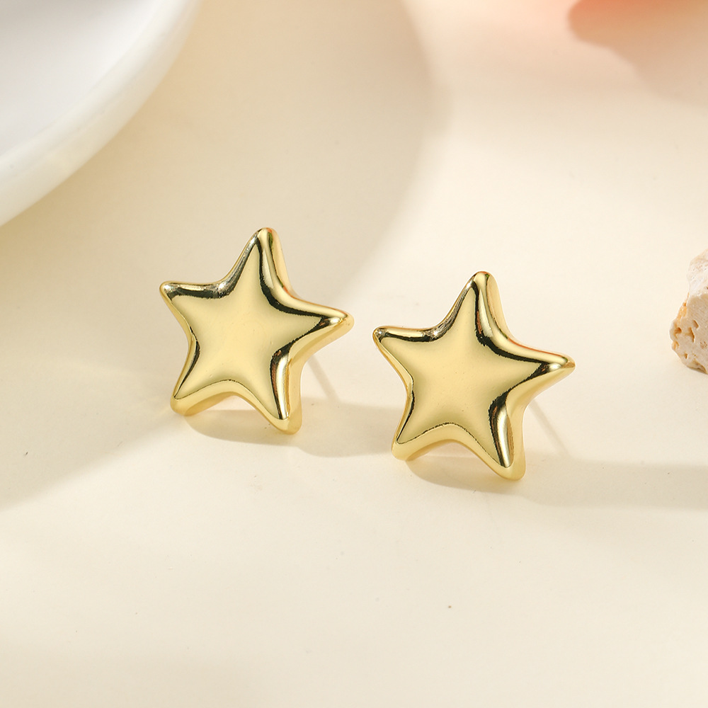 Star Pattern 1 Pair Simple Style Star Plating Copper Gold Plated Ear Studs
