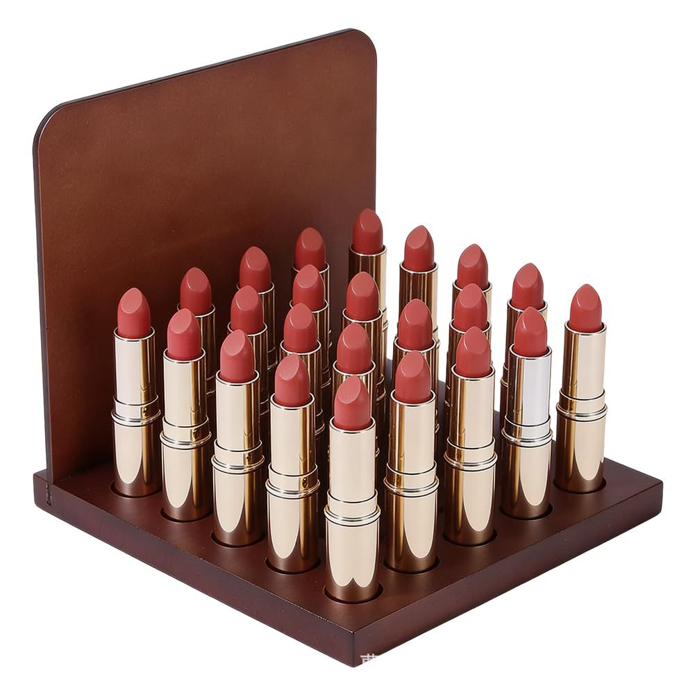 Wooden multi-slot lipstick storage rack, dressing table cosmetics and essential oil organizer, desktop lip gloss and lip glaze display stand