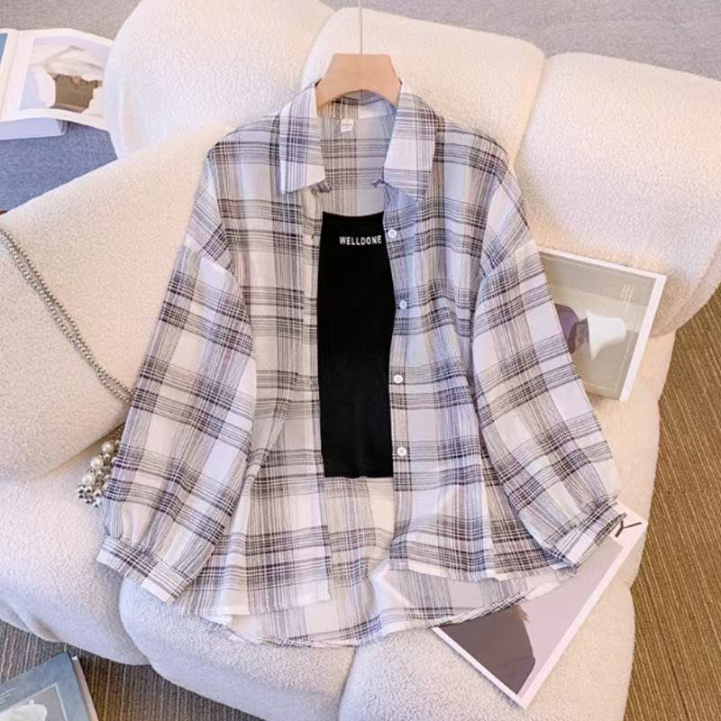 Summer Plaid Sun Protection Cardigan Loose Shirt Long Shirt Women's Jacket Summer Thin Relaxed Sun Protection Summer Plaid Sun Protection Cardigan Loose Shirt Long Shirt Women's Jacket Summer Thin Relaxed Sun Protection