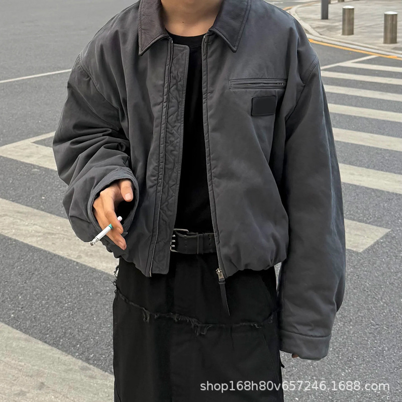 正确版本小众潮牌25新款巴恩风皮领夹棉拉链夹克外套男女同款棉衣|undefined