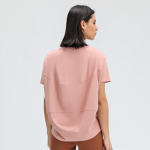 A new cross-border double-sided brushed loose sports short-sleeved women's running fitness yoga wear simple t-shirt on behalf of