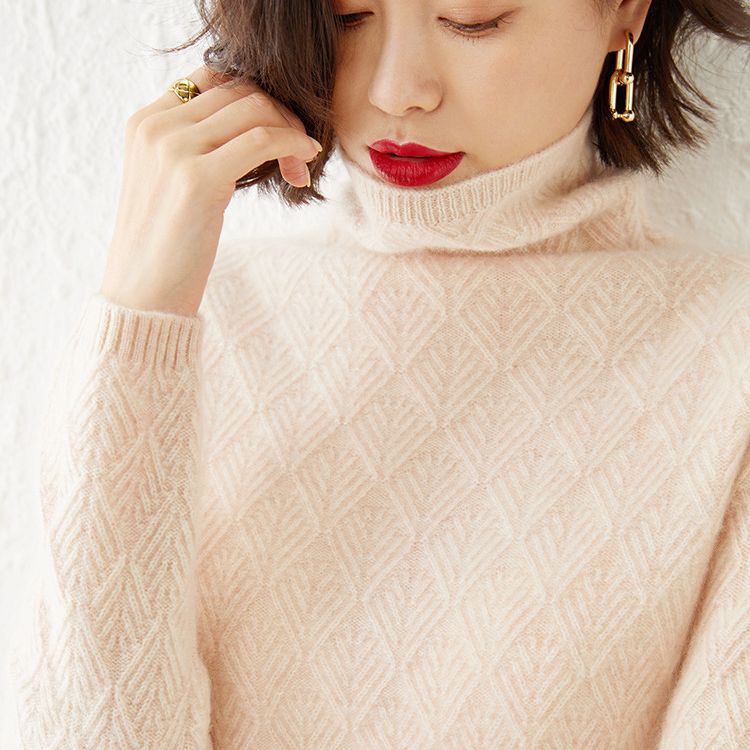 Autumn and Winter New Style Pile Collar Knitwear Women's Long-Sleeved Loose Slimming Look High-Neck Alal Flower Top Large Size Pullover Knitwear