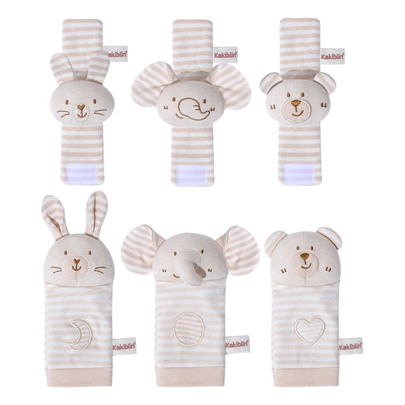 Kakiblin algodón orgánico bebé animal correa de muñeca traqueteo correa de reloj recién nacido Calcetines traje Juguetes
