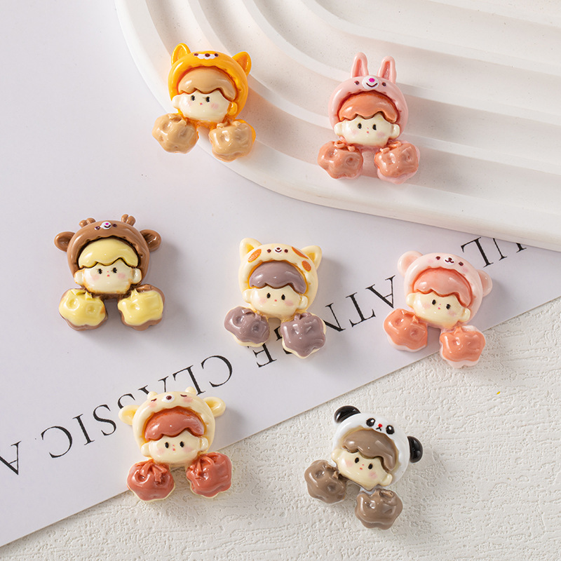 Caricatura palomitas de maíz chicas DIY accesorios de resina crema pegamento para el cabello de la caja del teléfono móvil agujero material de hebilla