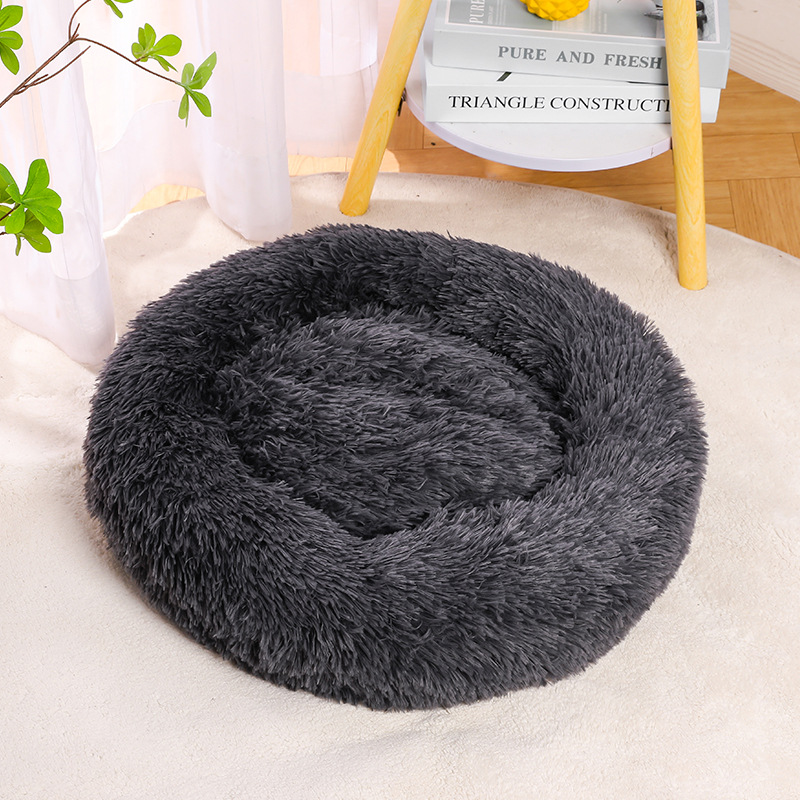 猫ペット ふわふわ円形猫ベッド もこもこ長毛素材