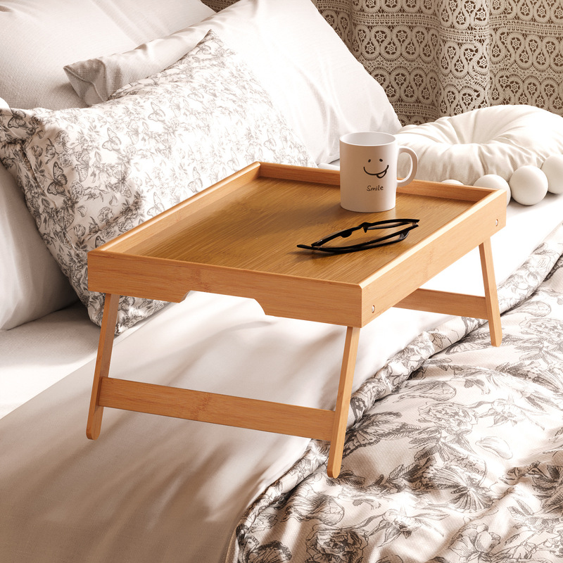 Manufacturer's Ready-Made Bamboo Bed Tray Table with Foldable Legs, Notebook Stand Can Be Used as a Computer Desk Snack Tray