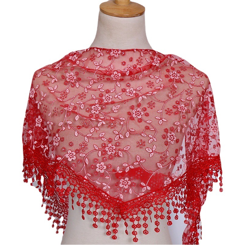 Spring and Autumn Floral Lace Korean Style Triangular Veil Wholesale Classic Breathable Hollow Solid Color Women's Triangular Scarf Sjj01