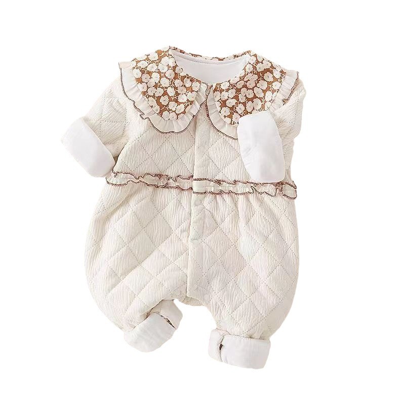 Estilo occidental del bebé ropa de invierno acolchado mameluco infantil dulce algodón fino mono Luna Llena recién nacido salida mameluco
