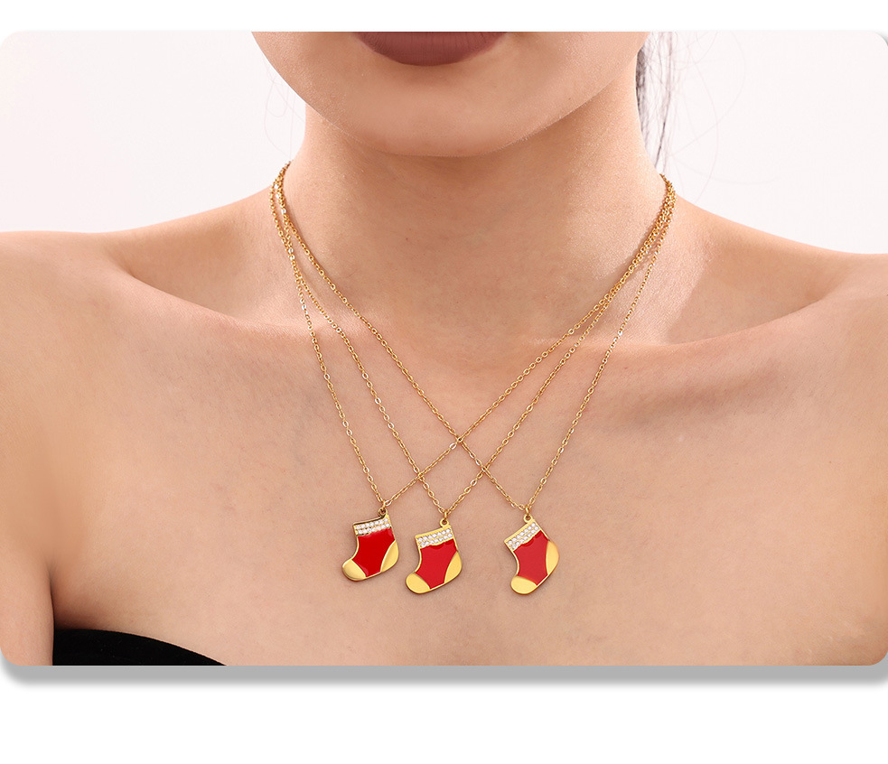 Collier pendentif en zircon, petit et mignon, en acier inoxydable, avec chaussettes rouges dégoulinantes d'huile, cadeau de Noël Square Sugar_voghion.com