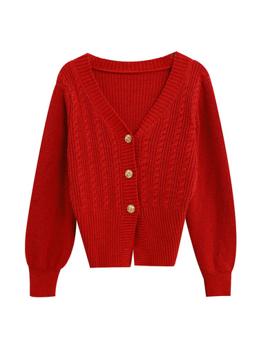 2023新款圣诞穿搭红色内搭针织毛衣外套女秋冬季学院风开衫短上衣