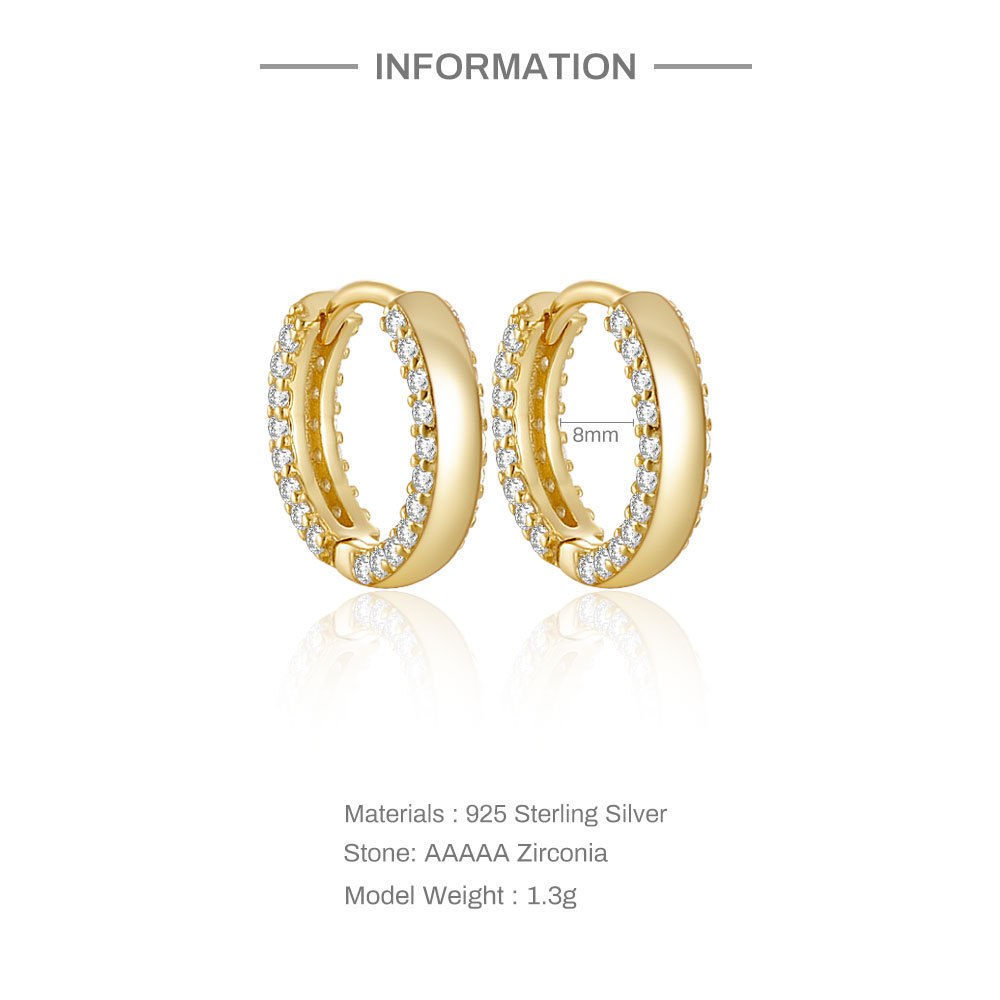 6g Weight 1 Pair 925 Sterling Silver Zircon Round Hoop Earrings