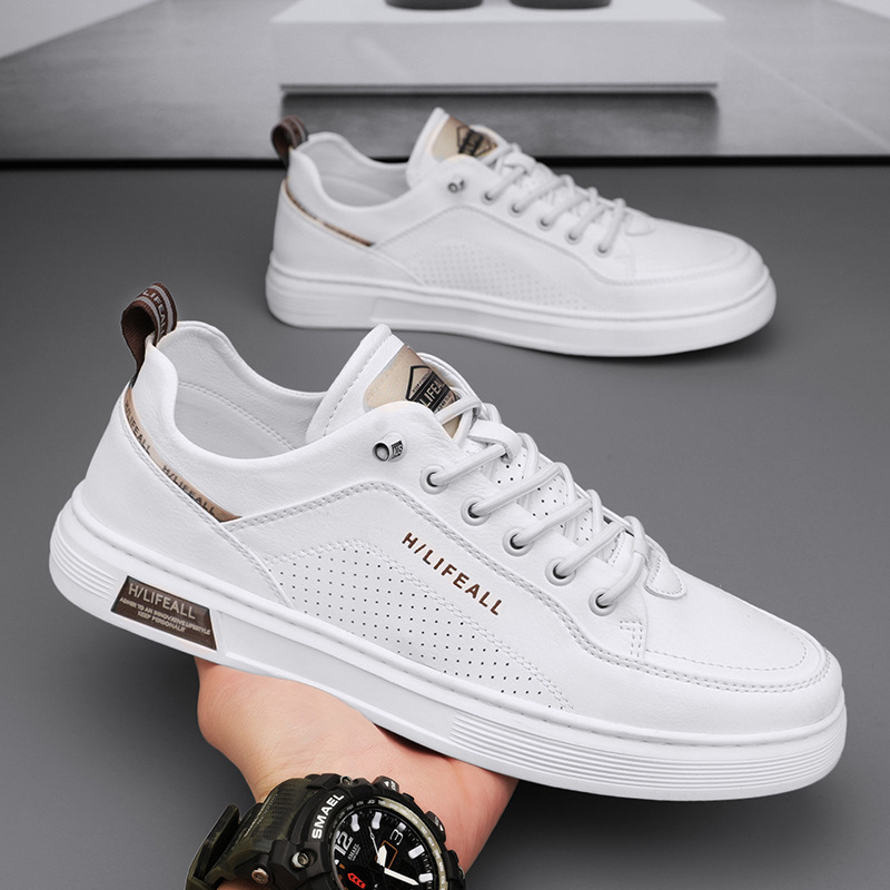 Men's Shoes, Breathable Pilot Casual Shoes, Men's Sports Flat Shoes, Non-Slip, Waterproof, White Leather Shoes, Flat Soles, Durable