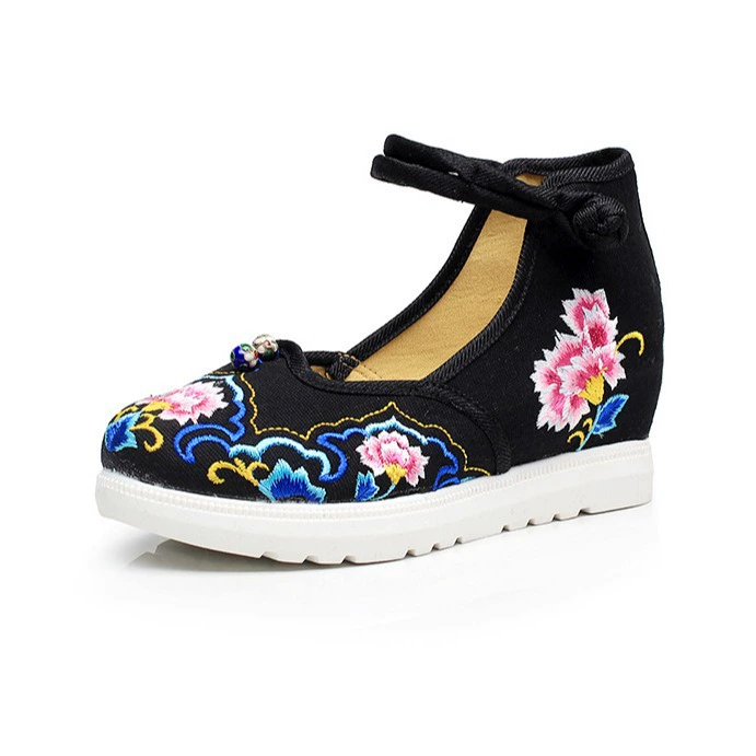 Клоизонная двойная шар floral вышивка Мэри Джейн туфли наankle strap - красный/синий/черный/бежевый