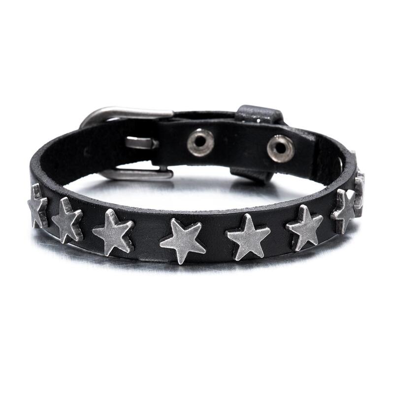 European and American Cross-Border Amazon Punk Retro Jewelry New Five-Pointed Star Cowhide Bracelet Bracelet Bar Hip-Hop Accessories