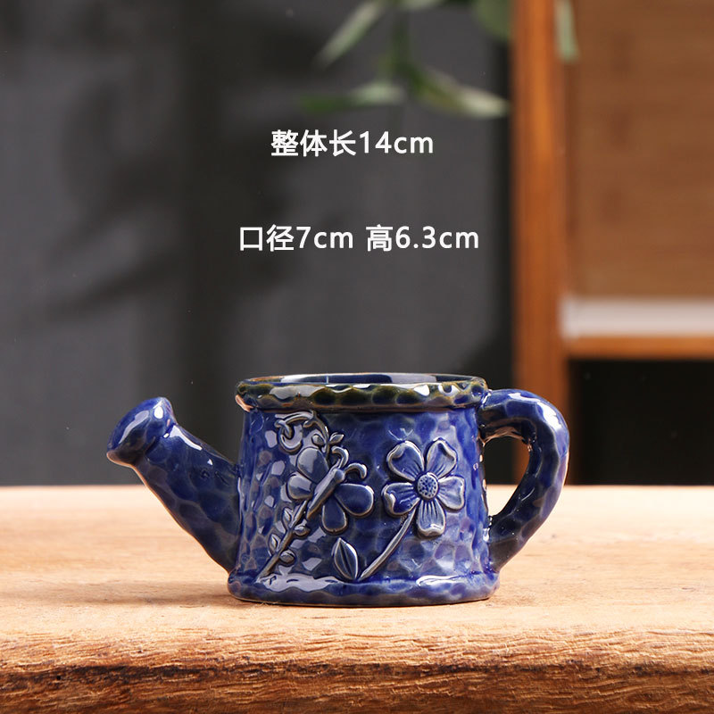 Maceta de cerámica para suculentas, diseño de tetera y material transpirable